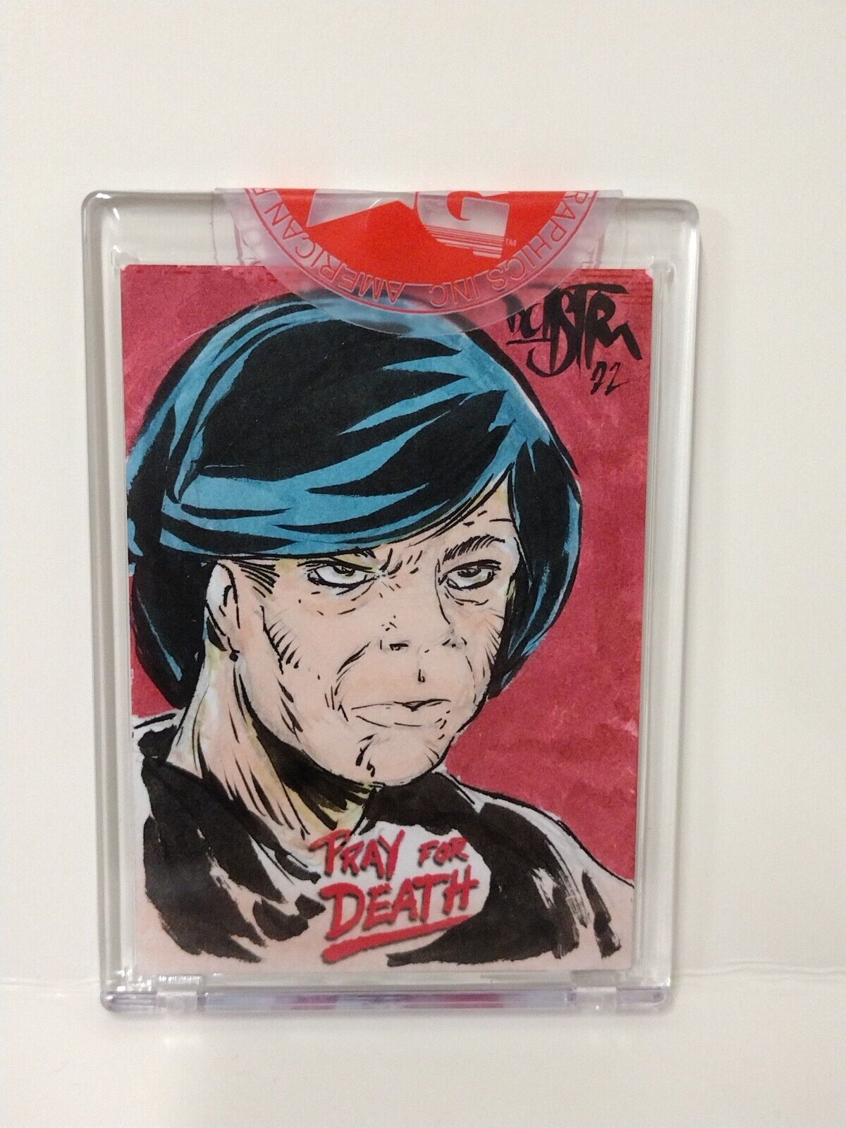 Pray For Death (2022) American Retro Graphics Sketch Card w Original DCastr Art