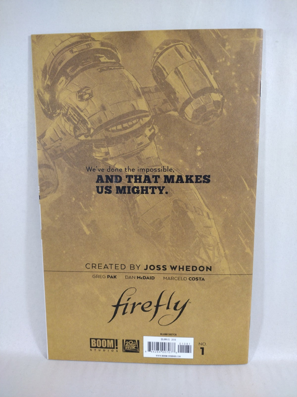 Firefly #1 (2018) Boom Studios Blank Sketch Cover Variant Jose Whedon Pak New NM