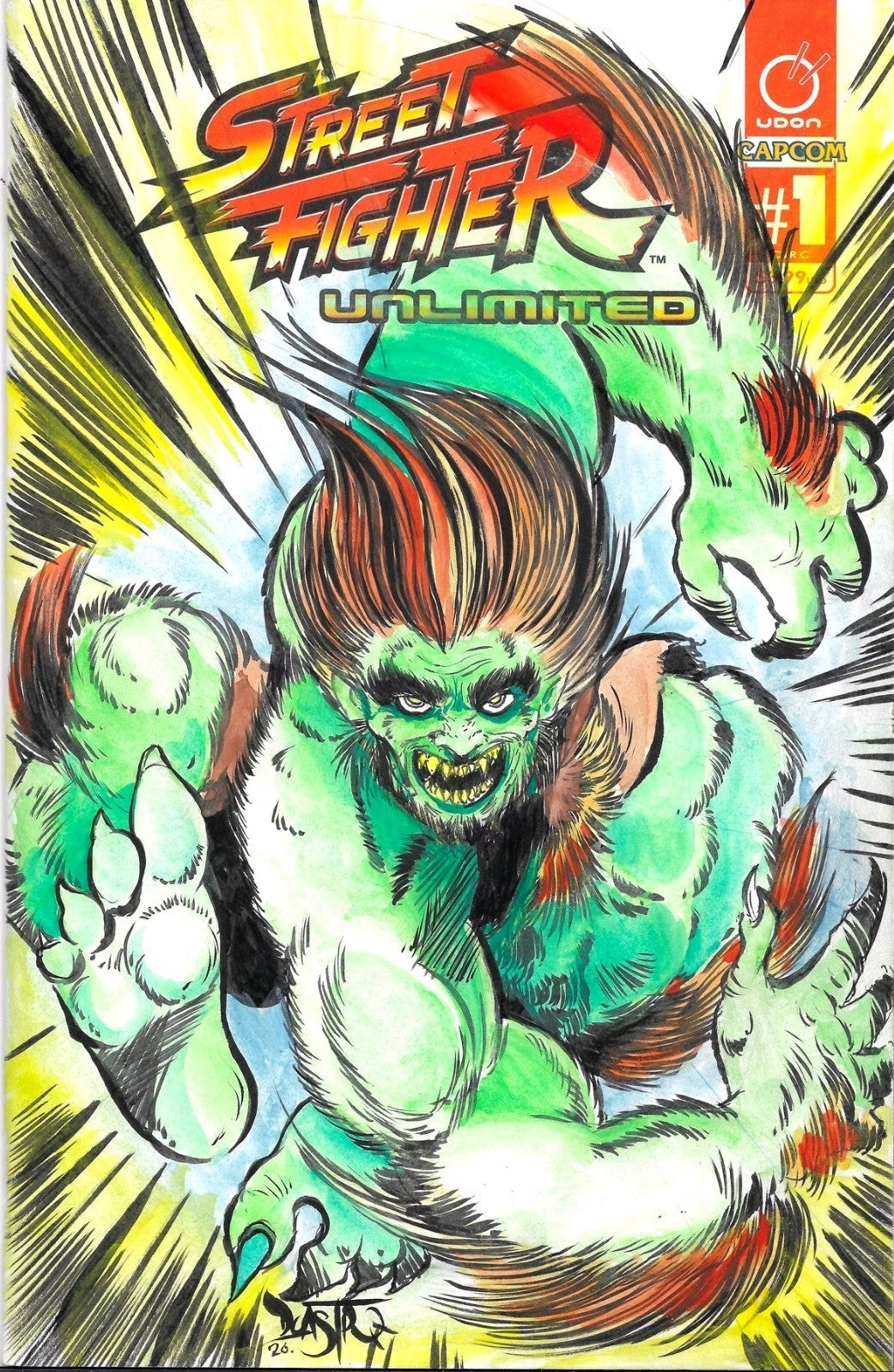 Street Fighter Unlimited 1 Sketch Variant Comic W Original DCastr Blanka Art COA