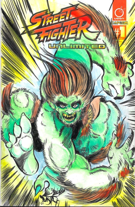 Street Fighter Unlimited 1 Sketch Variant Comic W Original DCastr Blanka Art COA