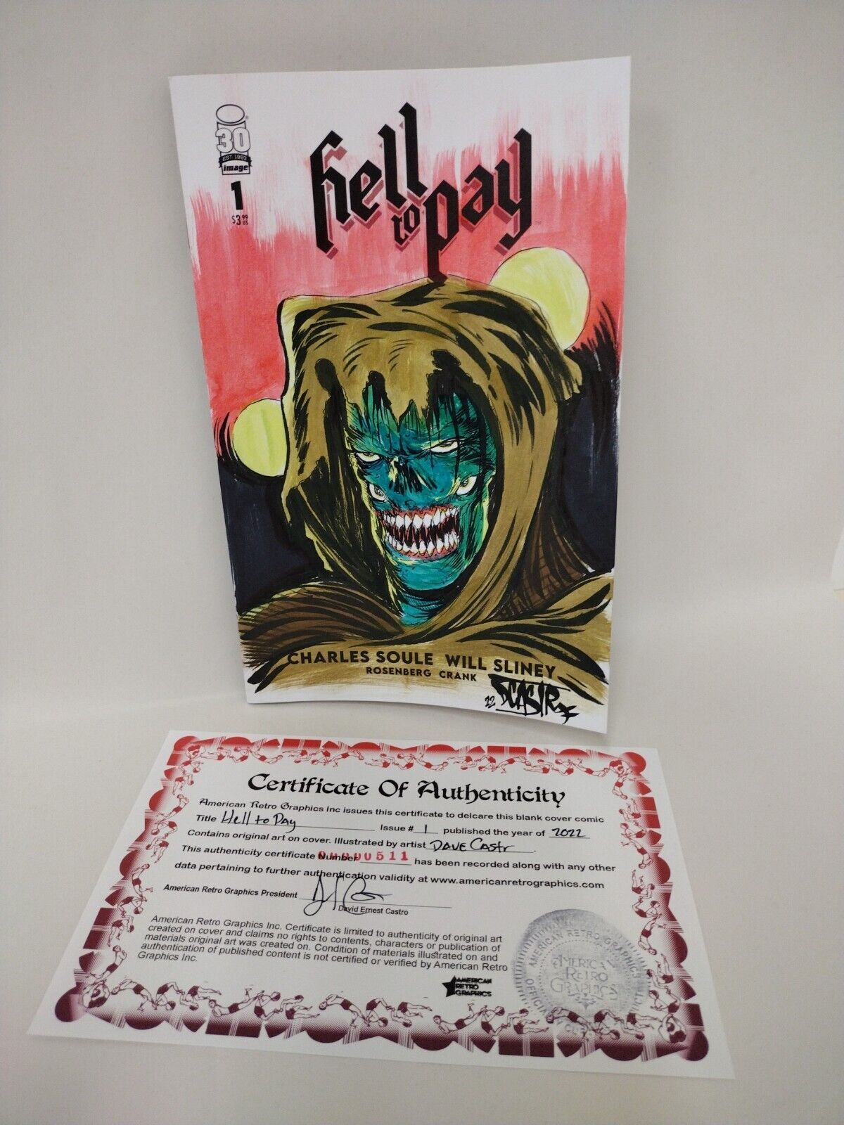 Hell To Pay #1 (2022) Blank Cover Image Comic W Original Dave Castr Art ARG COA