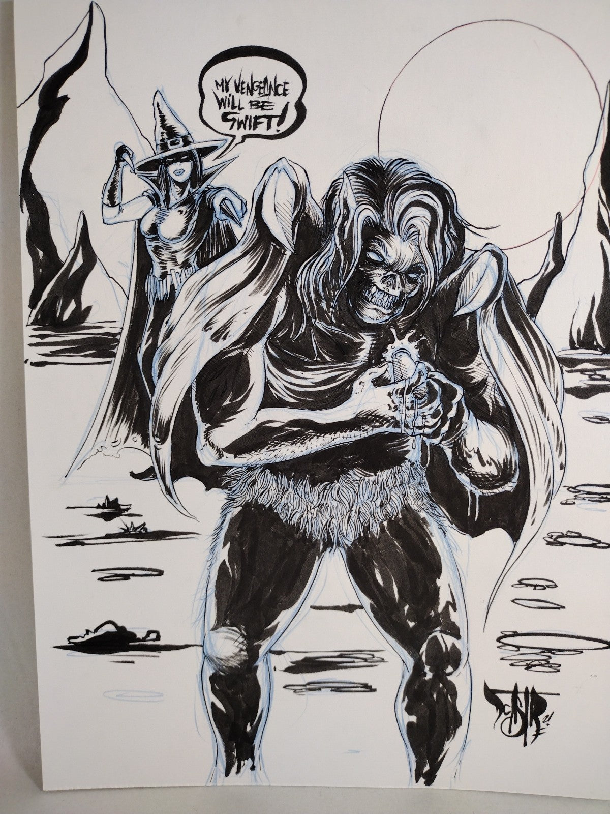 My Vengeance 9x 12" Original Dave Castr Inked Horror Comic Art  W ARG COA 64