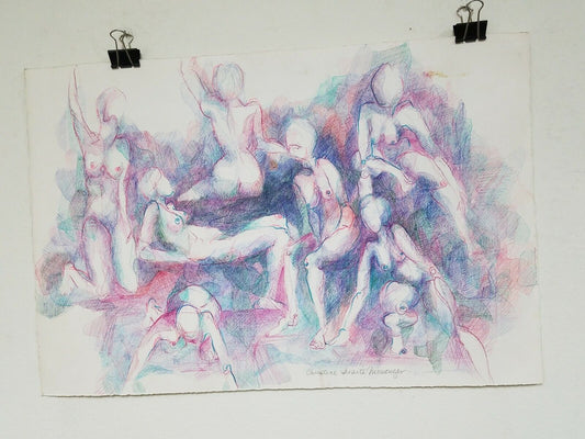 Original Christine Iriarte Niswonger Colored Pencil Woman Figure 22 x 15" Art.