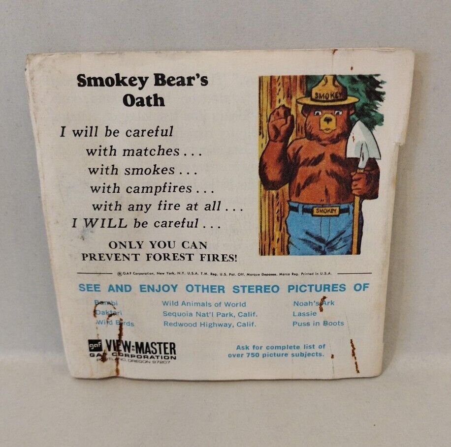 View-Master The True Story Of Smokey The Bear (1969) 3 Reel Set Booklet + Sleeve