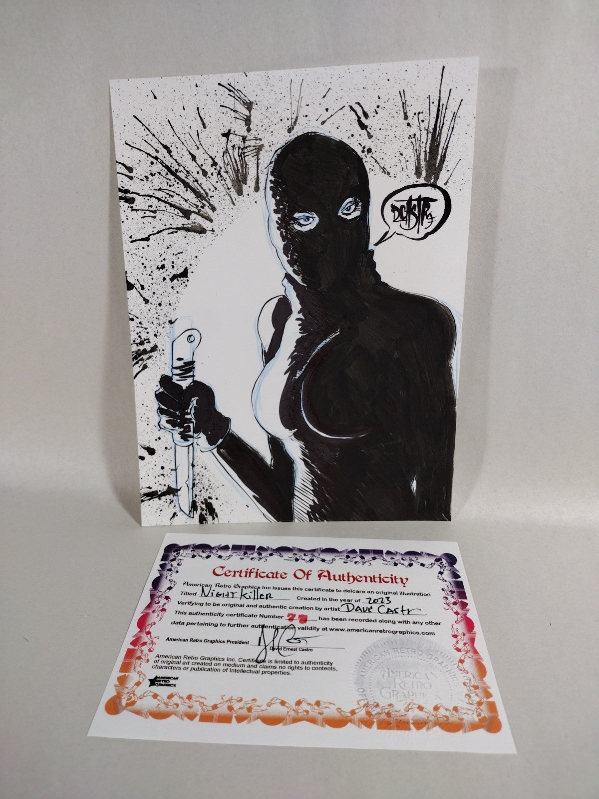 Night Killer (2023) Original 8 X 6" Dave Castr Horror Illustration Art W ARG COA