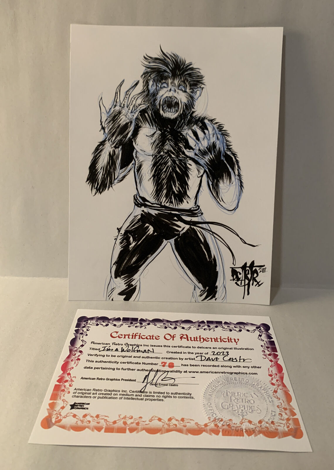 Original Dave Castr I’m a Wolfman 5x7" Art Sealed W ARG COA