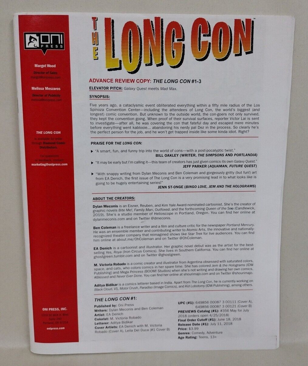 Long Con (2018) Oni Press Advance Review Copy Comic Magazine Collection #1-3