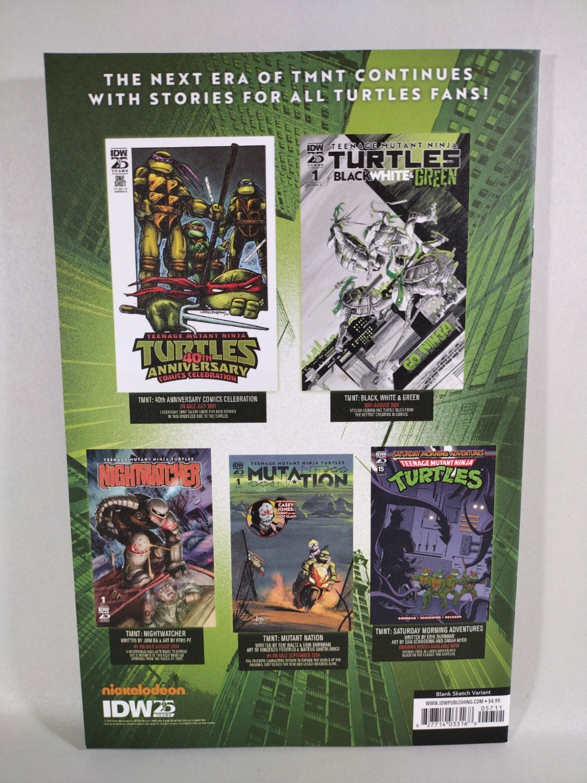 Teenage Mutant Ninja Turtles #1 (2024) IDW Blank Sketch Cover Variant New NM