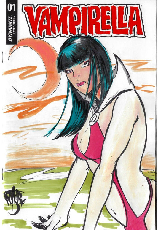 Vampirella #1 (2019) Dynamite Sketch Variant Comic W Original Dave Castr Art COA