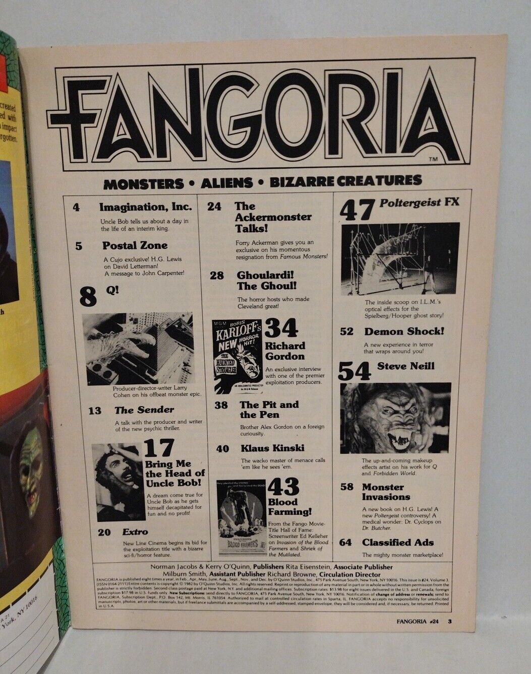 Fangoria Magazine 24 (1982) Starlog Xtro Poltergeist Larry Cohen Q Sender Horror