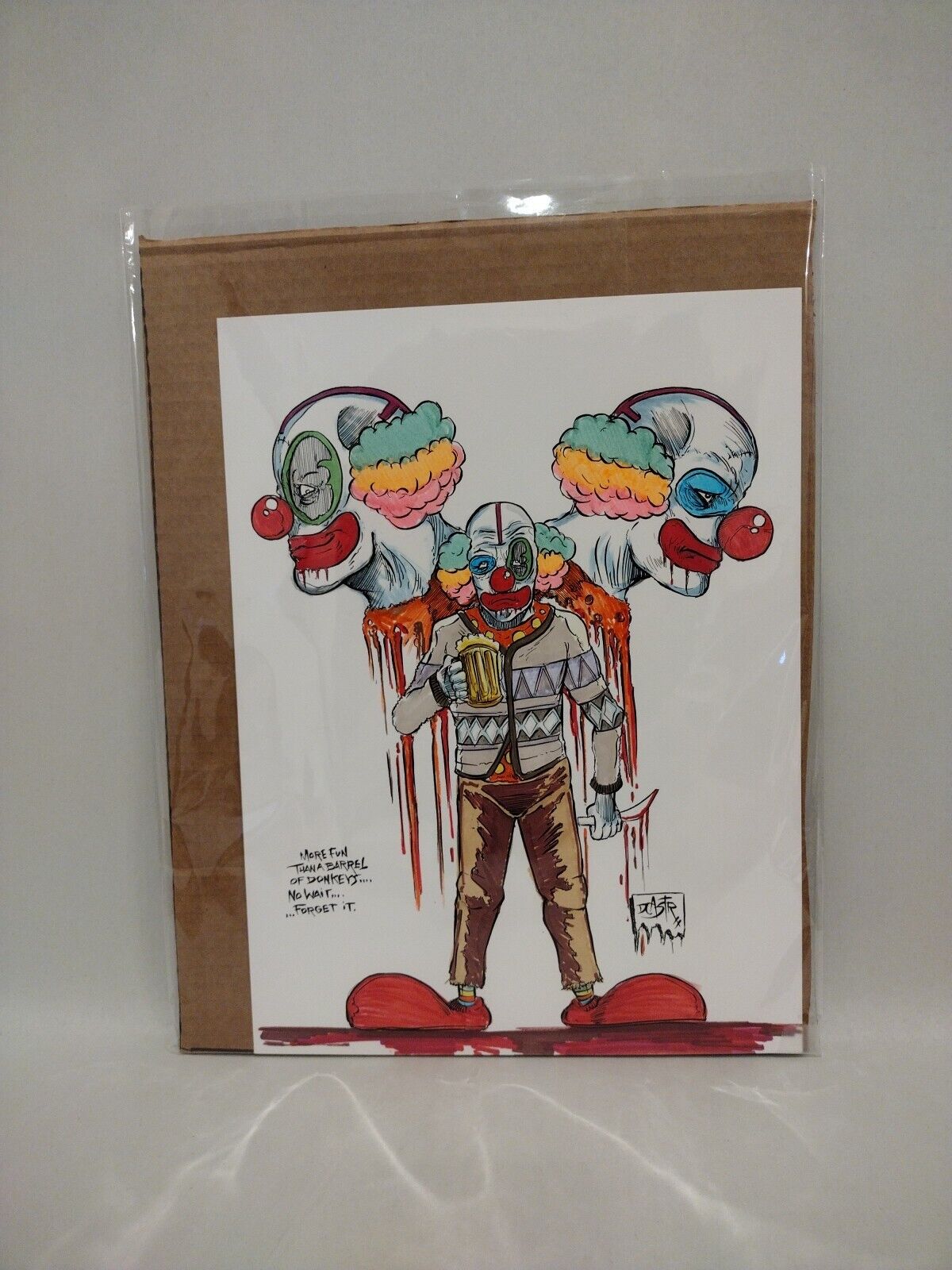 Dave Castr "Yuk Yuk" 9x 12" Original Clown Horror Illustration Art Sealed W COA