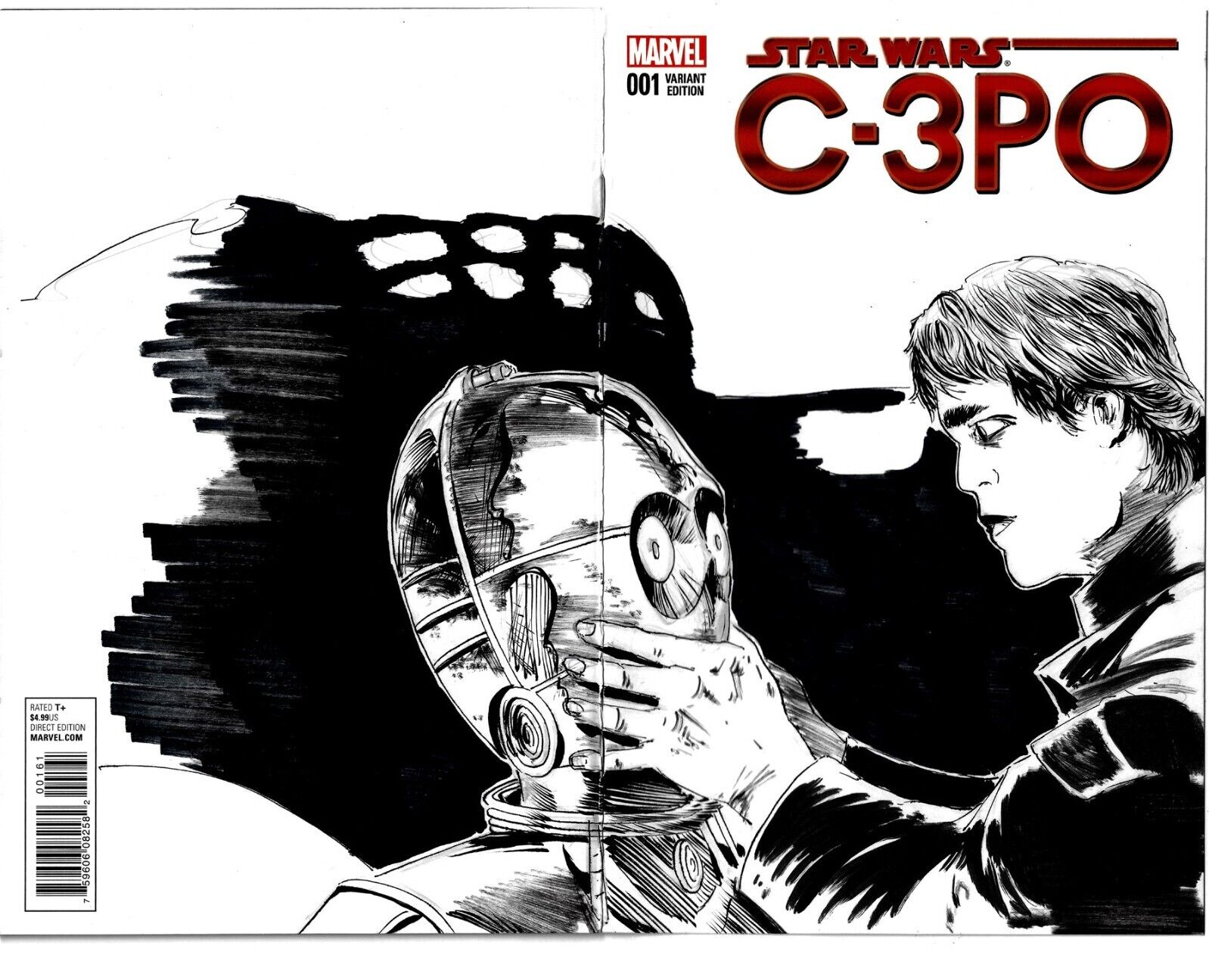 STAR WARS C-3PO 1 (2016) Marvel Sketch Cover Variant W Original Dave Castr Art