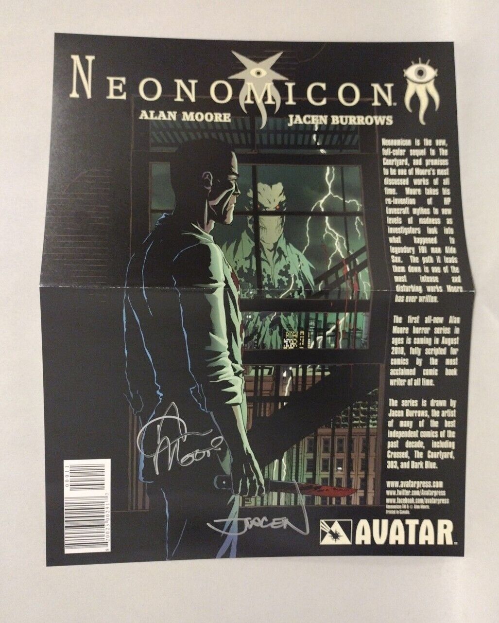 Neonomicon Avatar 13.5 X 10" Poster Signed Alan Moore Jacen Burrows LTD 100