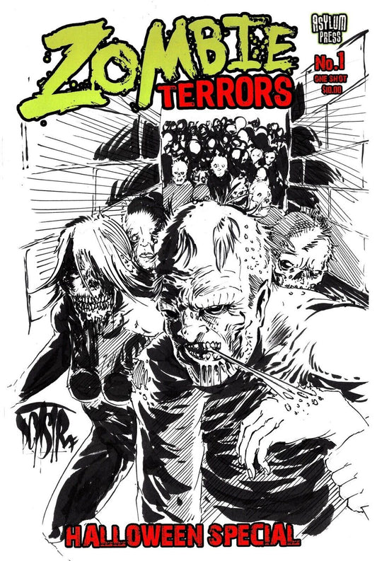 Zombie Terrors #1 (2021) Asylum Blank Cover Comic W Original DCastr Art ARG COA