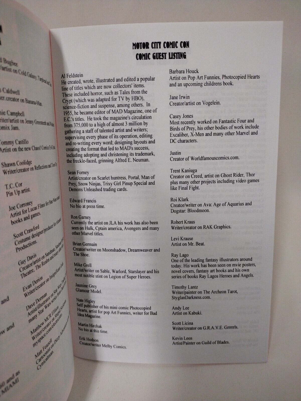 Motor City Comic Con 2005 Program 5x Signed Al Feldstein Locke Kaniuga Pulido +
