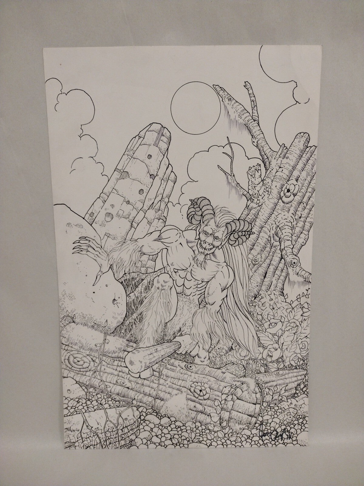 Joe Vigil Original Inked Illustration Krampus Demon In Ruins 11 X 17 Signed