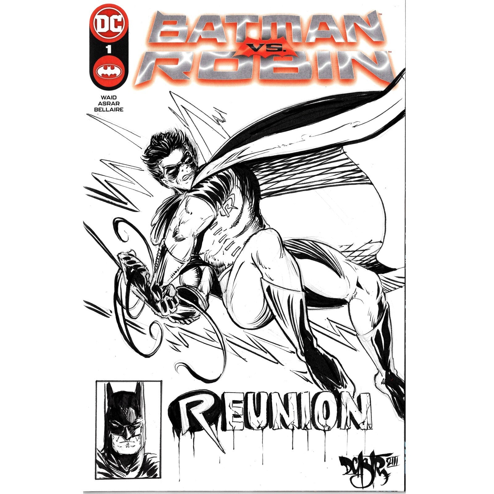 BATMAN VS ROBIN 1 (2022) Blank Cover Variant DC Comic w Original DCastr Art COA