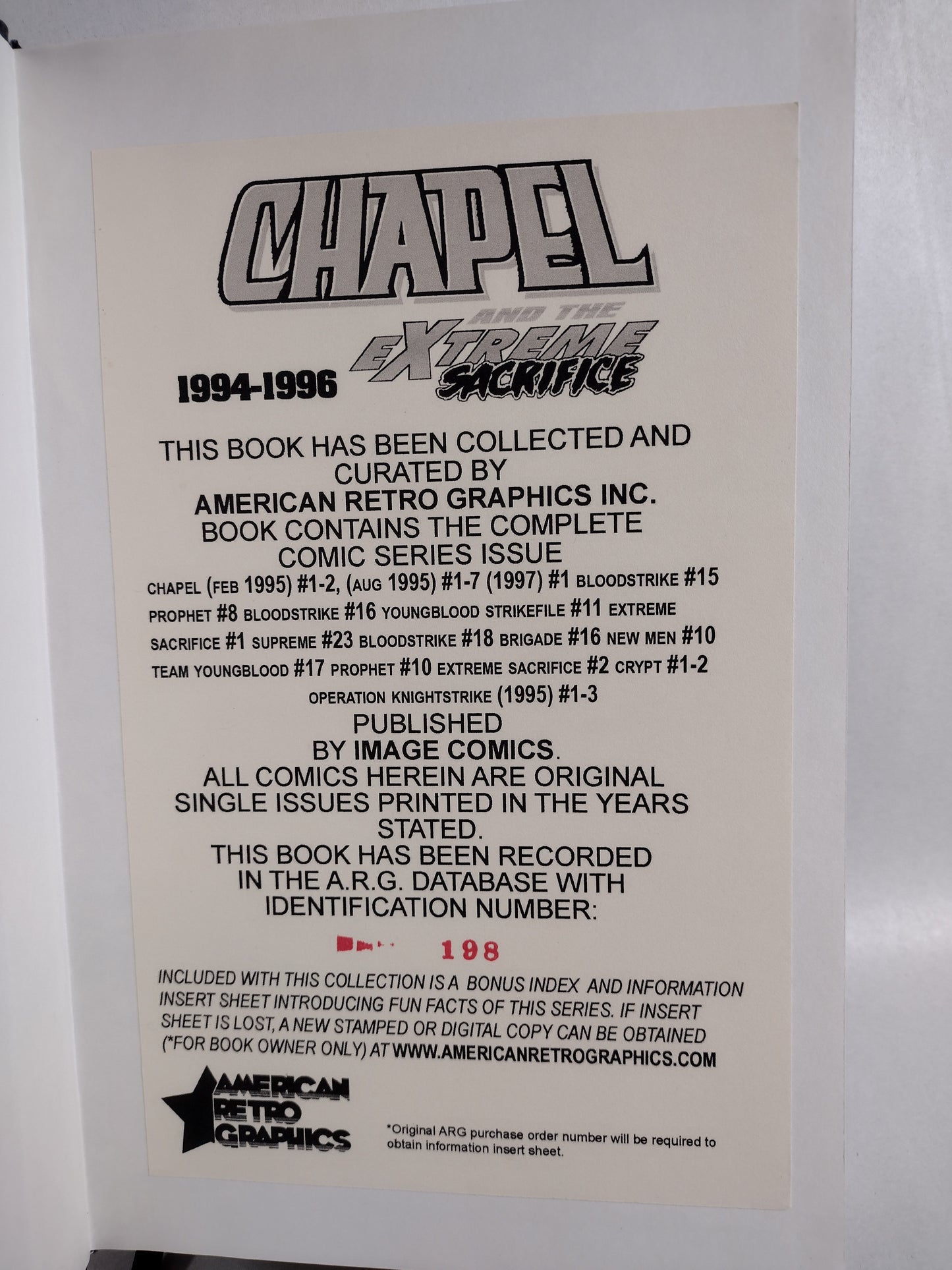 Chapel and the Extreme Sacrifice (1994) Complete ARG Custom Bound Comic Collection HC