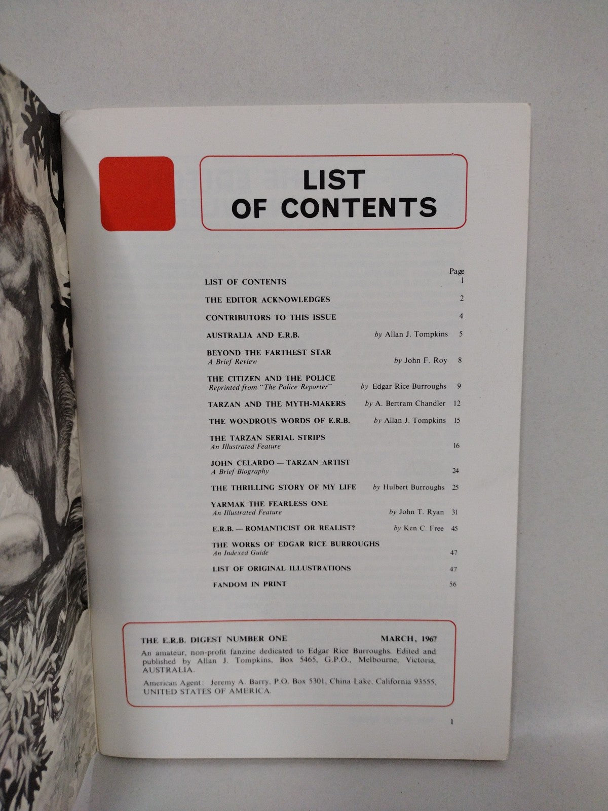 ERB Digest Edgar Rice Burroughs Fanzine Magazine #1 March 1967 Reprint