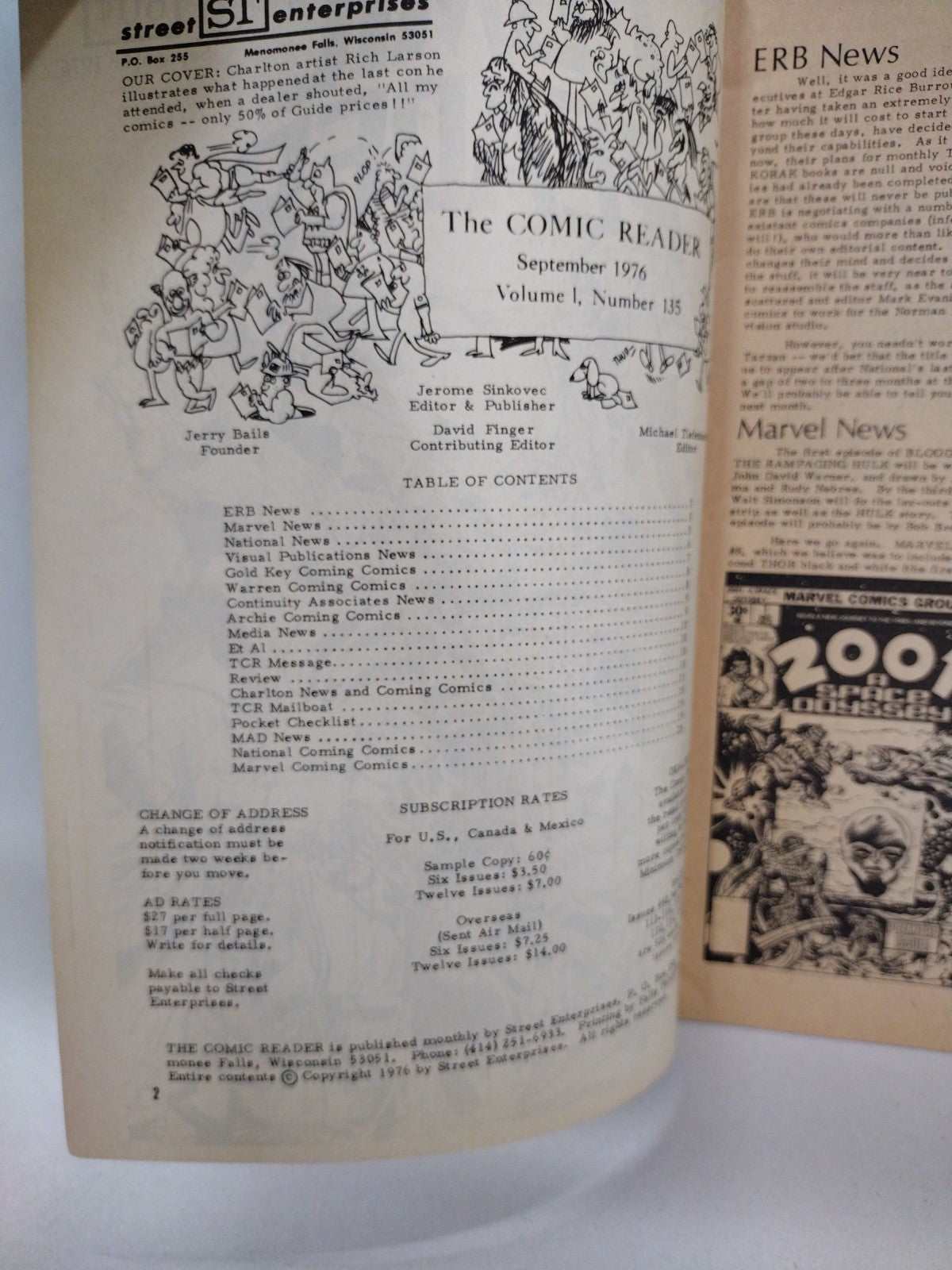 COMIC READER (1976) Fanzine Lot #135 & 141 Tarzan John Carter