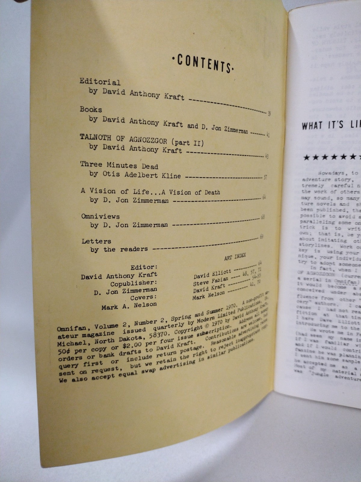 Omnifan #4 (1970) Comic Book Fanzine Otis Adelbert Kline David A Kraft Stories 