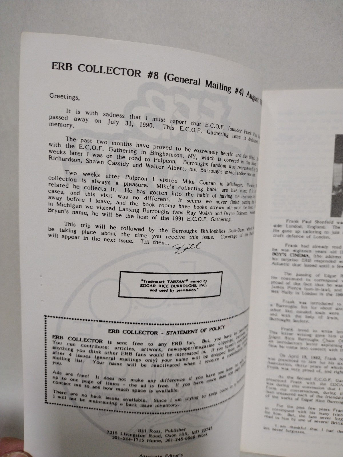 ERB Collector (1991) #4 & 5 Tarzan Newsletter Fanzine Lot Set