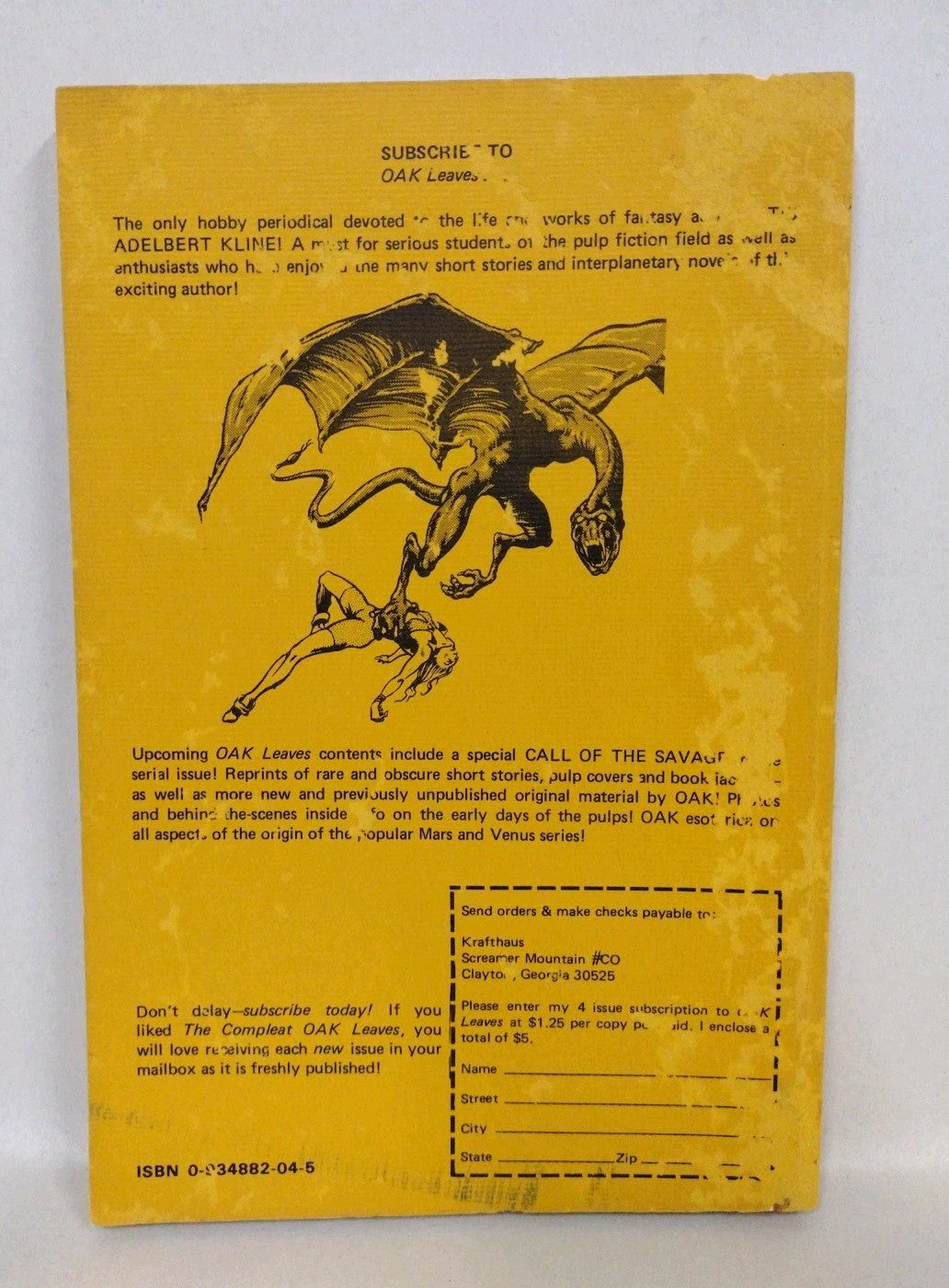 Compleat Oak Leaves Otis Adelbert Kline Vol 1 (1980) Fictioneer Facsimile Ed SC