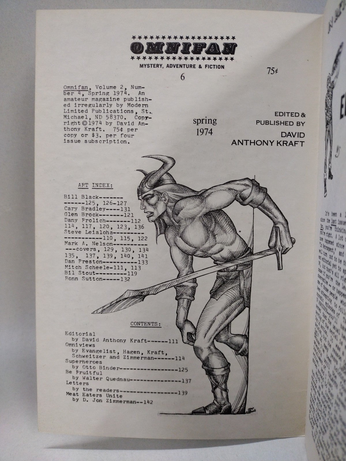 Omnifan #6 (1974) Fantasy Fanzine David A Kraft Mark Nelson Cover Bill Black
