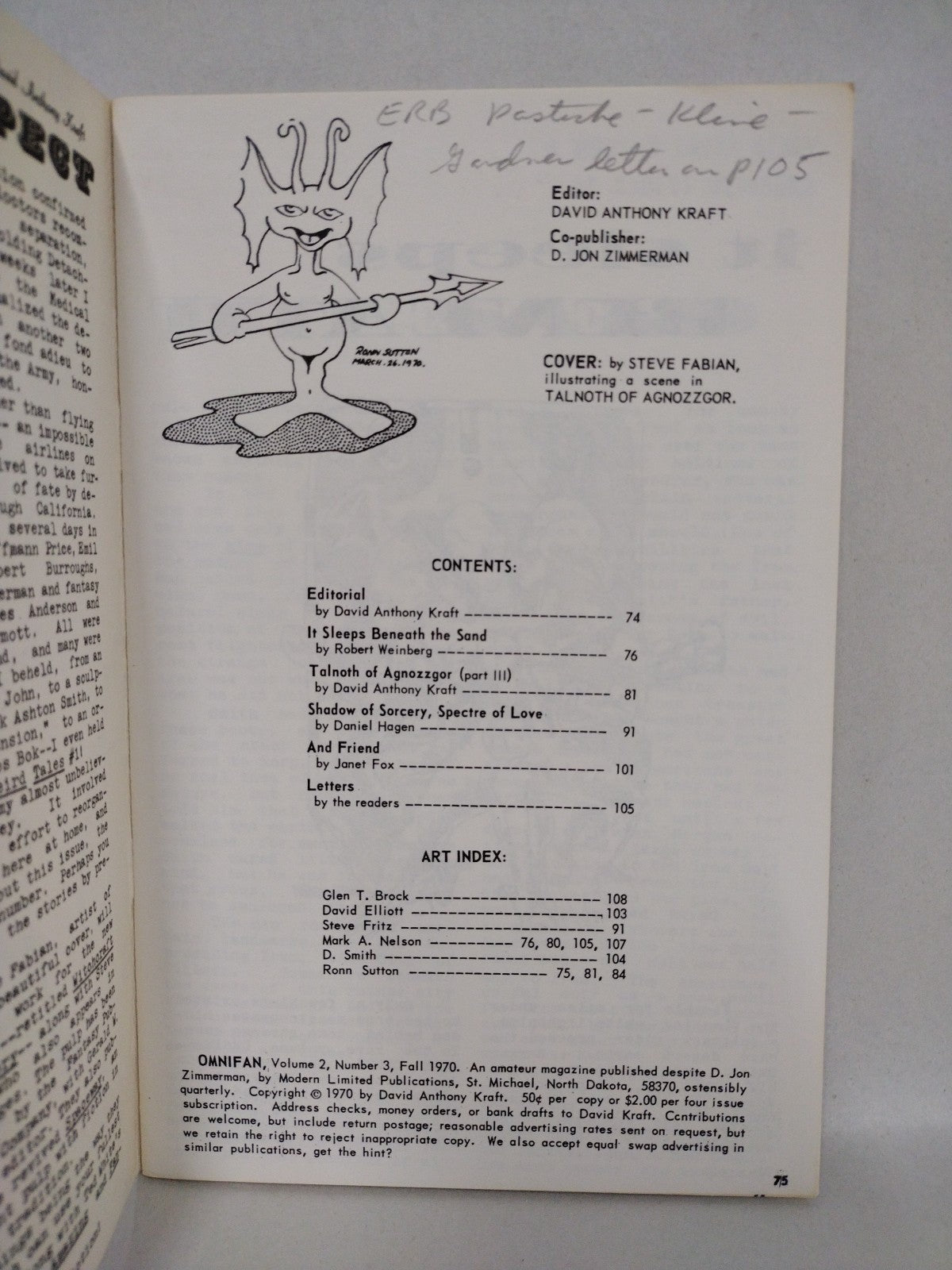 Omnifan #5 (1970) Fantasy Fanzine David A Kraft Talnoth Of Agnozzgor Mark Nelson