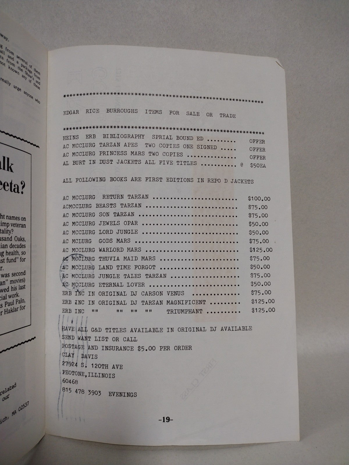ERB Collector (1991) #4 & 5 Tarzan Newsletter Fanzine Lot Set